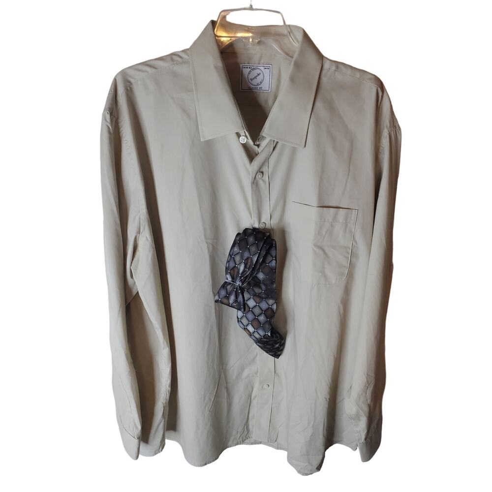 Bespoke 34/35 Tan Button Down Dress Shirt with Tie, NWT